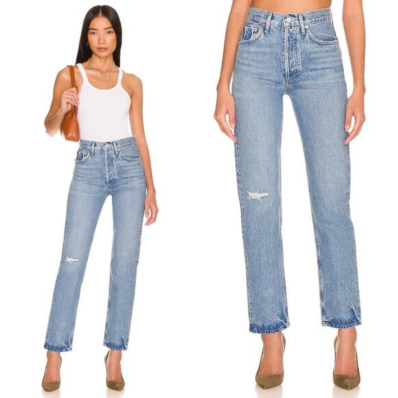 Agolde 90s Pinch Waist Jeans Abstract Distressed Womens Size 25 - Picture 1 of 9